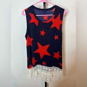 Star Blue & Red Lace Tank Size 1xl